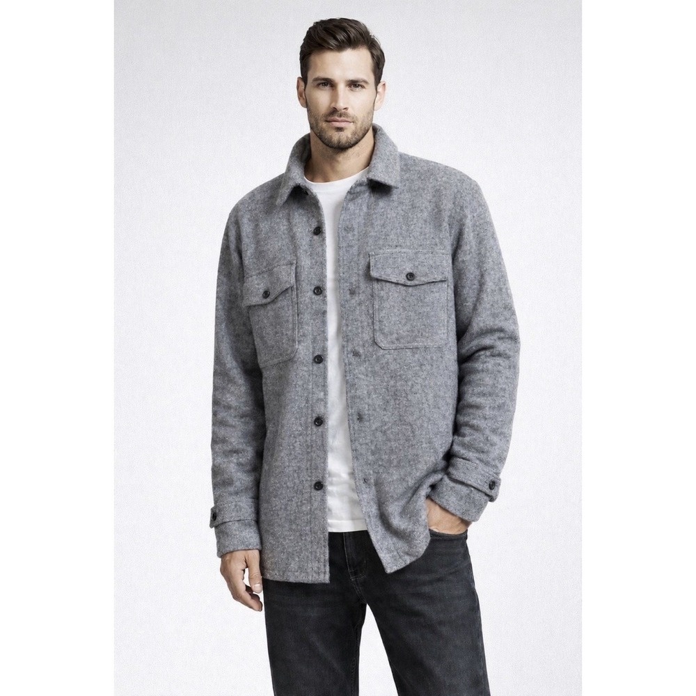 NWT Banana Republic 2X Gray Boucle Jacket Button Up Mens Shacket Wool Blend